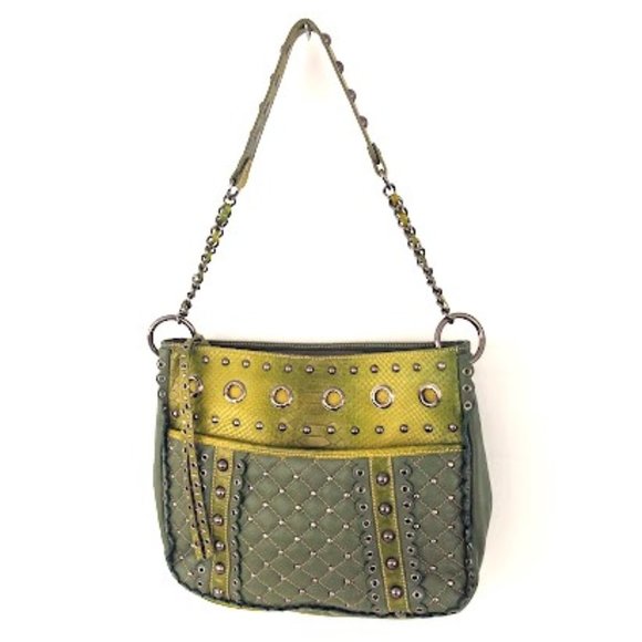 Sharif Handbags - Sharif Snake Metal Green and Gray Leather Shoulder Bag